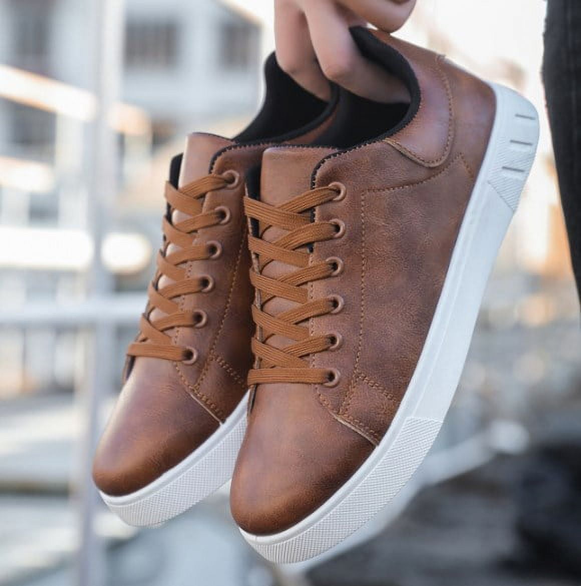Brown Leather Sneakers Brown Casual Shoes With White Sole Men' S Casual  Shoes Leather Dress Sneakers