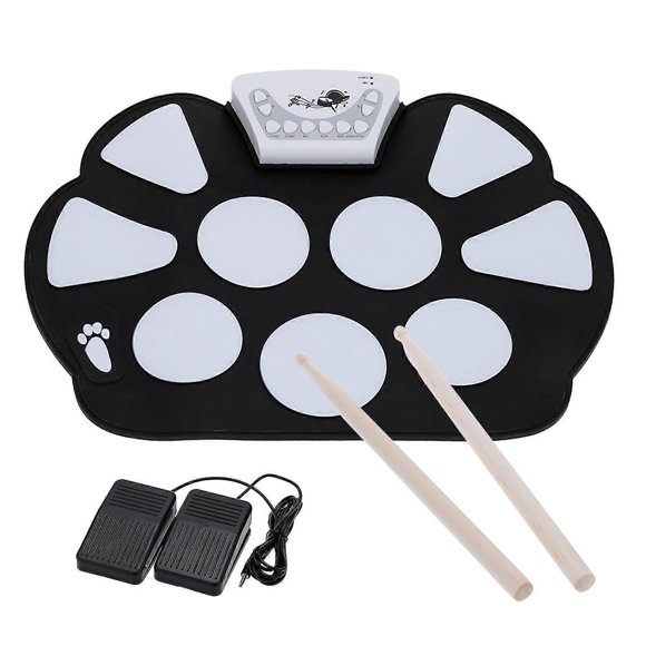 Portable Electronic Drum Pad Folding Drum Pad Kit Silicon Foldable With Drum Foot Pedals Usb Cable 5v Record Funct
