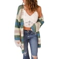 thumbnail image 1 of ZAXARRA Women's Open Front Cardigan Sweaters Fashion Striped Contrast Color Cable Knit Fall Lightweight Outwear Coats, 1 of 4