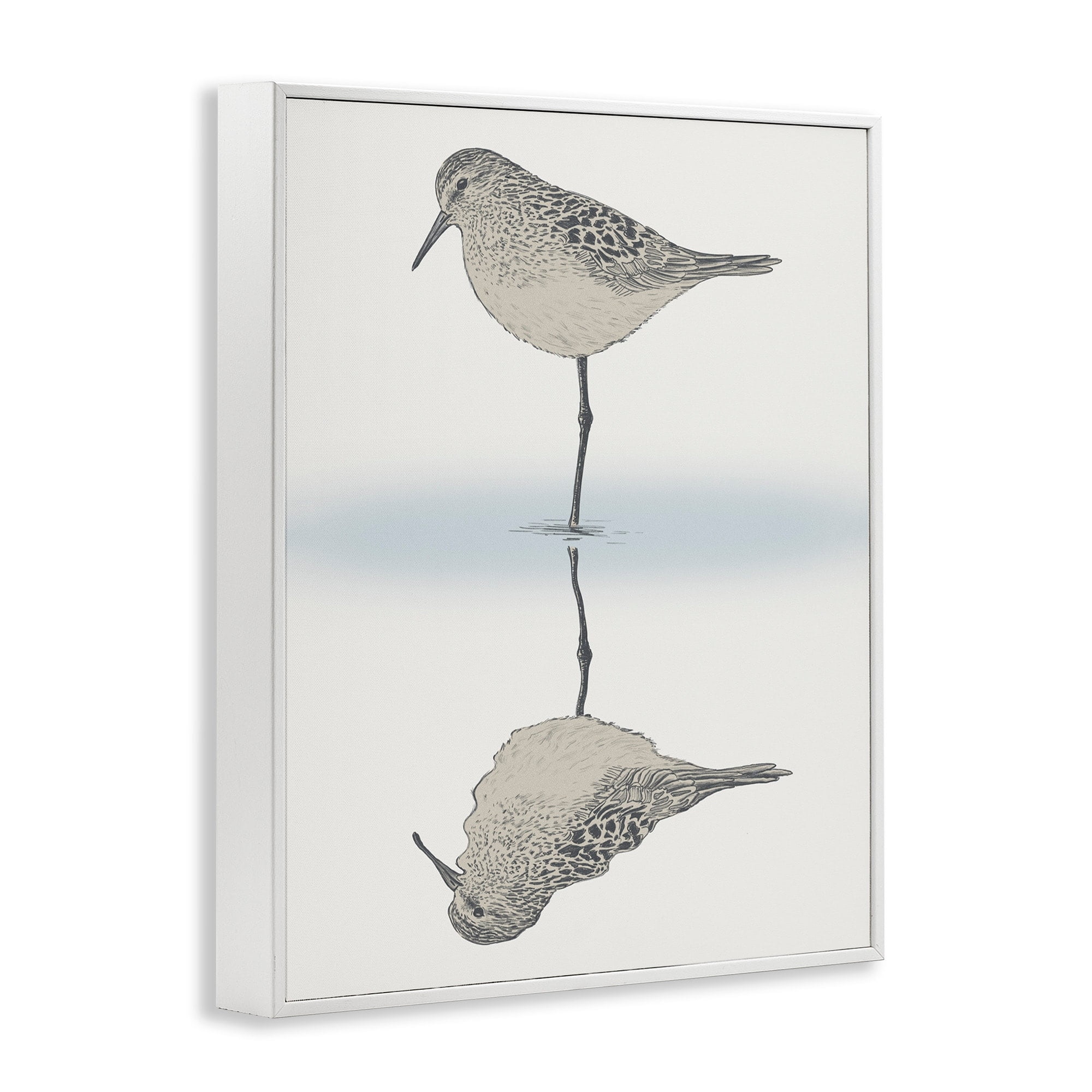 Stupell Industries Tranquil Sandpiper Bird Reflection Shallow Beach Shoreline Graphic Art White Framed Art Print Wall Art, Design by Ziwei Li