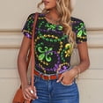thumbnail image 6 of KLL Women 's Crew Neck Bodysuit Jumpsuits Mardi Gras6 Print Short onesies Stretch T Shirts, 6 of 7