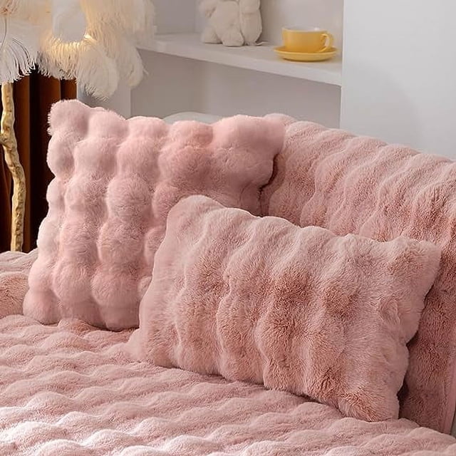 Xiao Hua Juego de 2 fundas de cojín de felpa sintética gruesa de lujo de doble cara para sofá cama, sofá cama, fundas de cojín ultrasuaves y esponjosas (rosa, 30,5 x 50,8 cm)