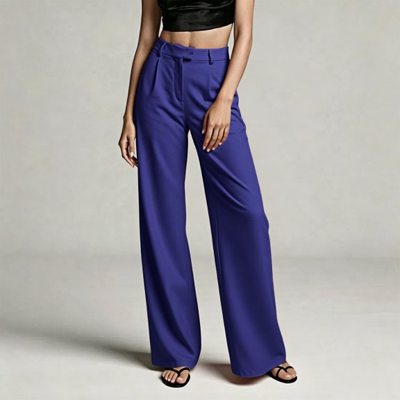 Tsivenald Womens Satin Wide Leg Pants High Waist Front Pleated Loose Baggy Solid Color Elegant Office Dress Trousers