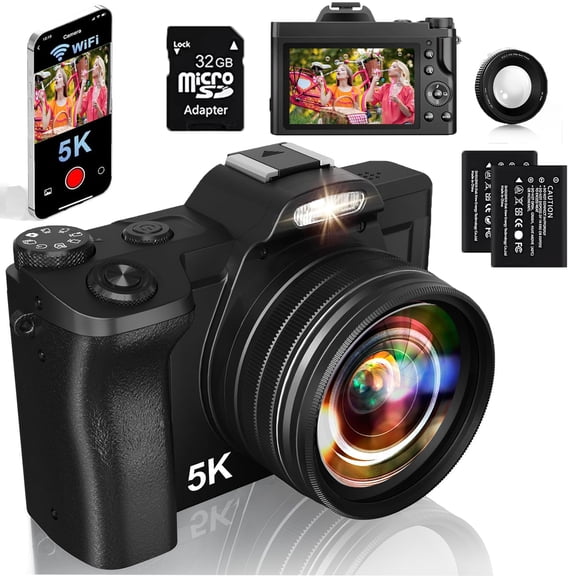 ACTITOP 5K Digital Camera Autofocus 16x 48 MP Vlogging Camera for YouTube DSLR Video Cameras With 32G SD Card, Black
