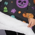 thumbnail image 3 of Oversized Wearable Blanket Hoodie,Halloween Skull Pumpkin Pattern Sherpa Blanket Hoodie with Super Pockets,Super Warm Fuzzy Pullover for Women & Men, 3 of 6