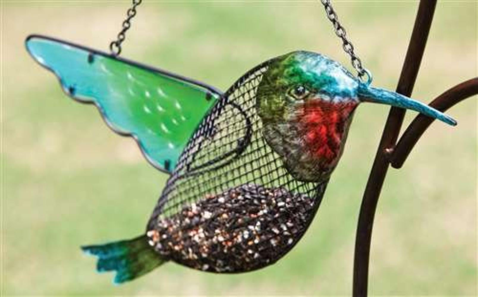 Hummingbird Decorative Bird Feeder, Metal and Glass By