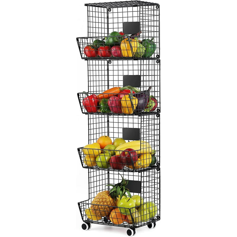 Fruit Vegetable Storage Basket for Kitchen, 4-Tier Stackable Metal Wire  Baskets Cart with Rolling Wheels LH-253 - The Home Depot