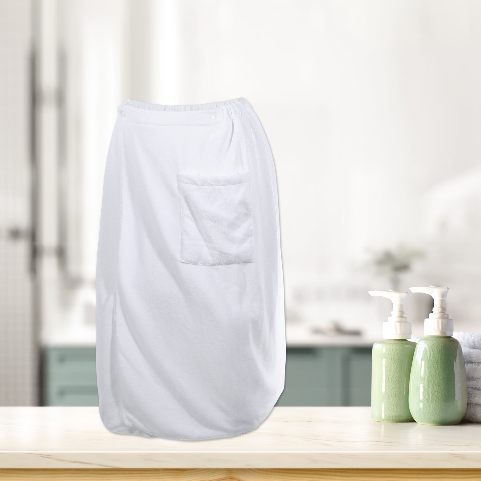 Unique Bargains Men's Bath Wrap Towel Adjustable Robes 2 Pcs White 27.56"x55.12"