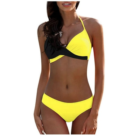 

BELLZELY Sports Bras for Women Clearance Cute Women Bikini Splicing Solid Two-Piece Swimwear Swimsuit Beachwear Set
