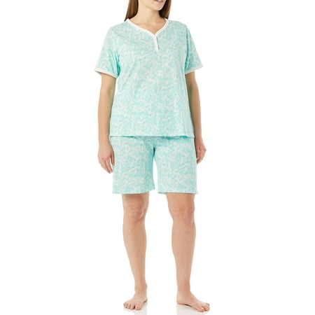 

AmeriMark Print Knit PJ Sleepwear Two Piece Pajama Short Set for Women Seaglass 3X