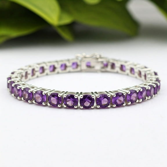 Amethyst Tennis Bracelet for woman 925 Silver Handmade Link Jewelry, Purple Gemstone Cuff Bracelet, February Gemstone Bracelet, Gift for Her