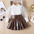 thumbnail image 2 of sususu Toddler Girls Long Sleeve Puff Sleeve T-Shirt with PU Leather Skirt Two-Piece Outfit Set ,White,3-4 Years, 2 of 8