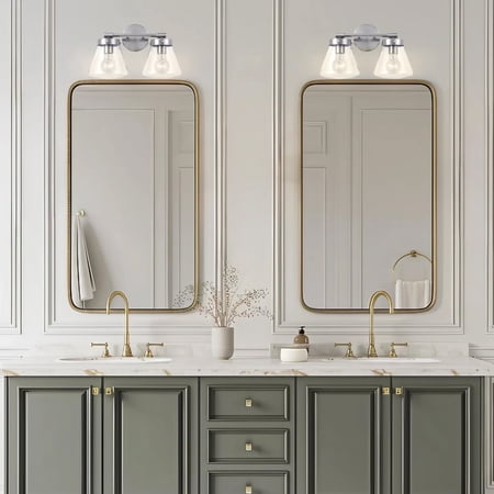 Modern Farmhouse 2-Light Nickel Vanity Light with Glass Shade