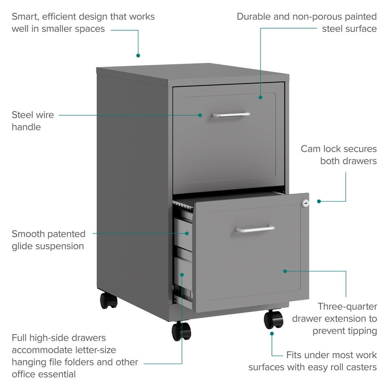 Space Solutions 18 2 Drawer Mobile Metal Vertical File Cabinet - White/Navy