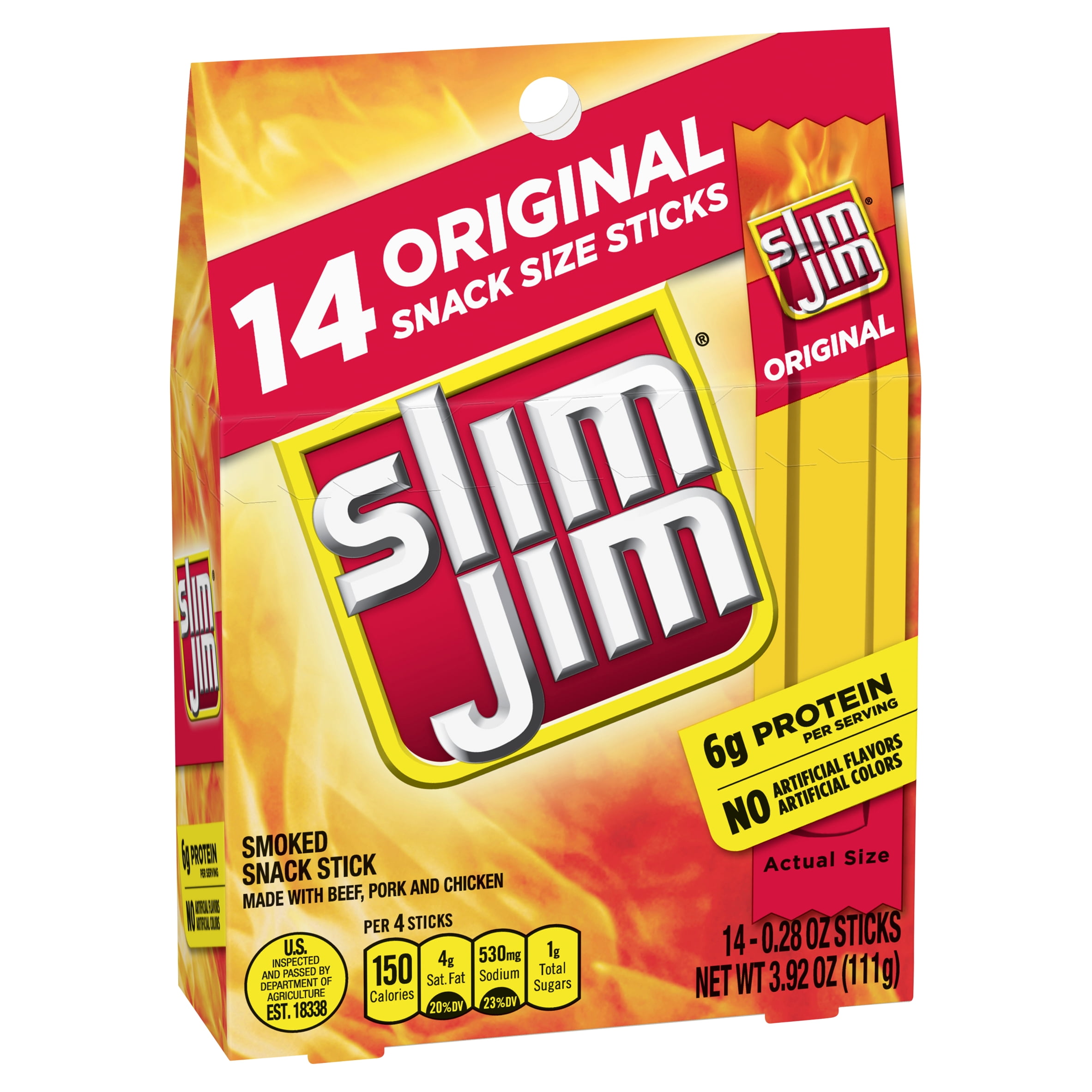 Slim Jim Original Smoked Snack Stick, 0.28 oz, 14 count