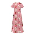 thumbnail image 6 of Uourmeti Girl Maxi Dress Pink Pig Strawberry Print Short Sleeve Crew Neck Dresses with Pockets for Girls Loose A-line Dress, Size 5-6 Years, 6 of 7
