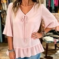 thumbnail image 7 of Trikvn Chiffon Tops for Women V Neck Tie Front Flutter Short Sleeve Tops Ruffle Peplum Blouses Flowy Elegant Casual Dressy Babydoll Tunic Summer Fall Shirts, 7 of 7