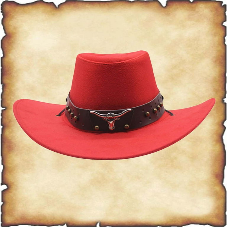 Cowboy Hats for Women Leather Cowboy Hat Red Hat Wide Brim  display picture 3