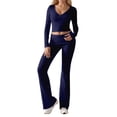 thumbnail image 1 of Conjunto de entrenamiento de 2 piezas para mujer: top corto de manga larga y pantalones de yoga con vuelta, conjunto de fitness a juego, 1 of 5