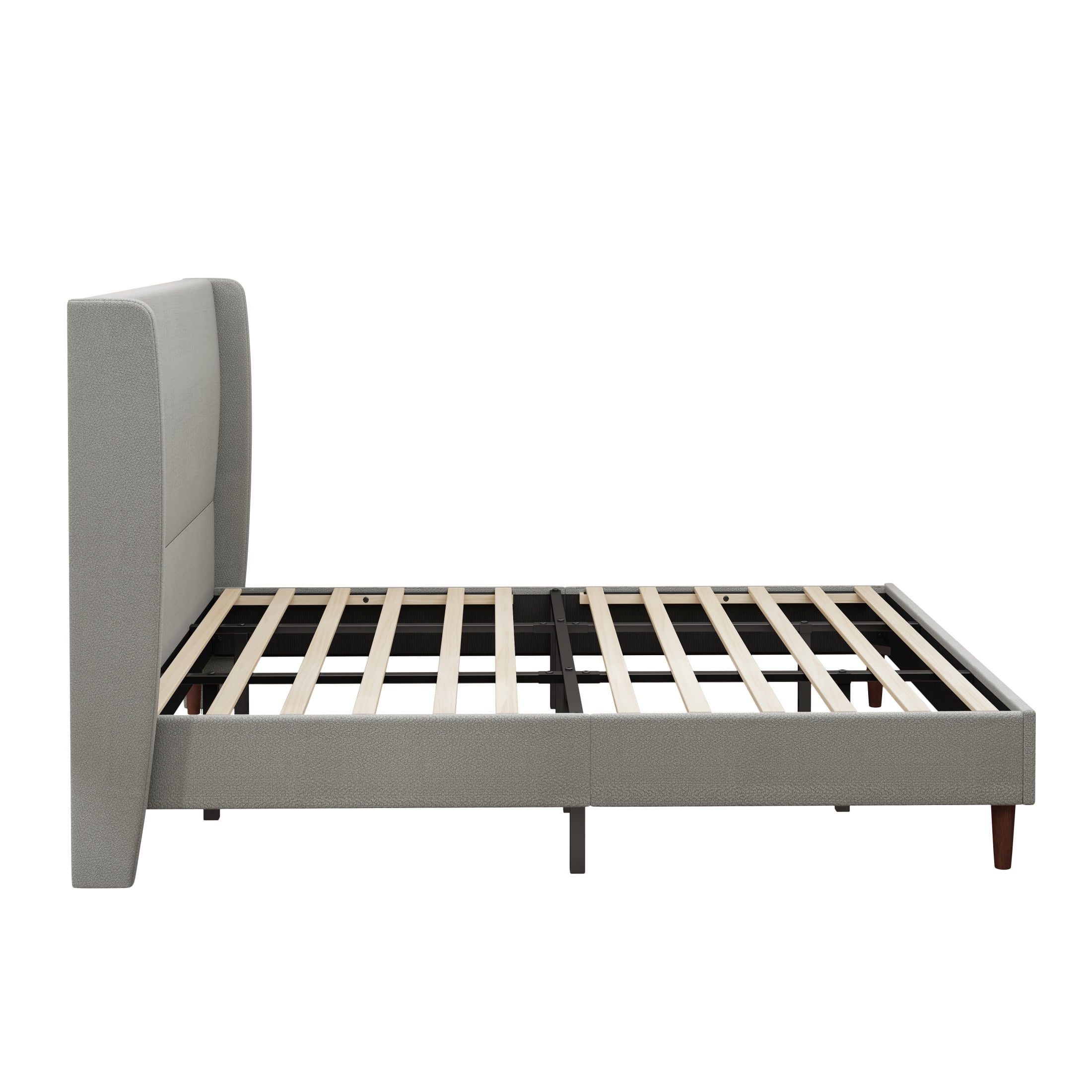GDF Studio King Size Chenille Upholstered Bed with High Headboard & Wood Slat Support, Light Gray