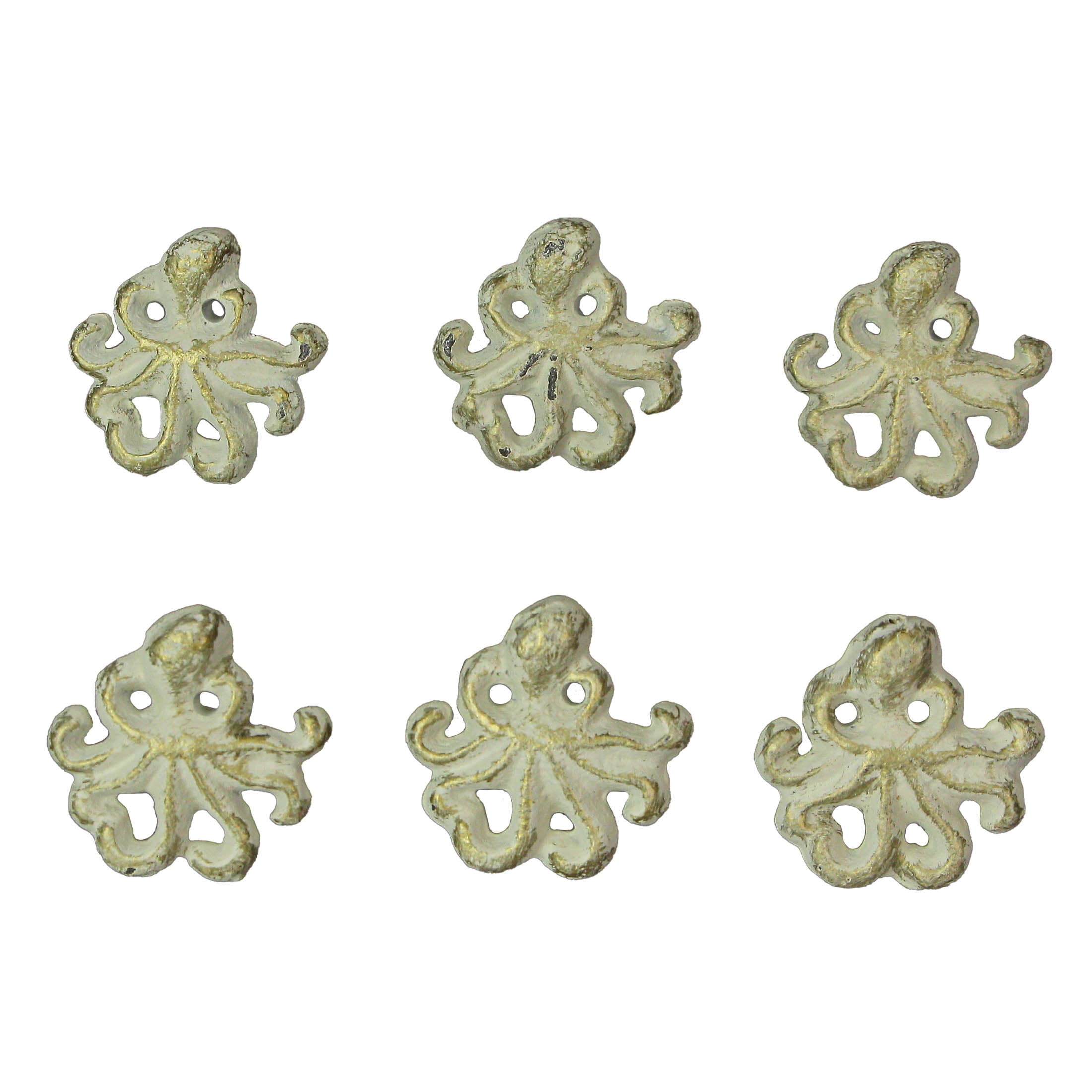 Zeckos White Cast Iron Octopus Drawer Pulls Cabinet Knob Set of 6