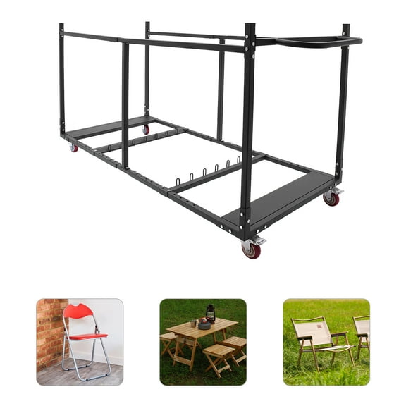 194*80*112cm Folding Table Cart Black Folding Table Trolley Rectangular Table Cart for Schools, Homes