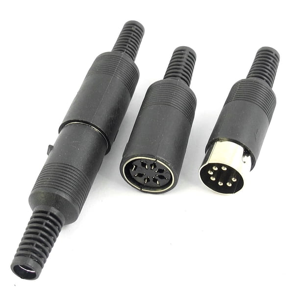 Conector DIN hembra macho de 7 pines con carcasa de plástico negro para diámetro de 6 mm