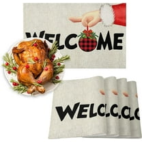 Santa Stole Christmas Placemats Set of 6, Red Buffalo Plaid Xmas Balls Heat Resistant Washable Table Place Mats Winter Holidays Table Linens Party Holiday Decor for Kitchen Dining Outdoor Indoor