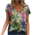 thumbnail image 2 of Hauts d'Été Grande Taille Femmes Décontracté Femmes Été Blouse Imprimée T-Shirts Décontractés Col en V Manches Courtes T-Shirts Hauts Col en V T-Shirt Femmes en Liquidation, 2 of 5