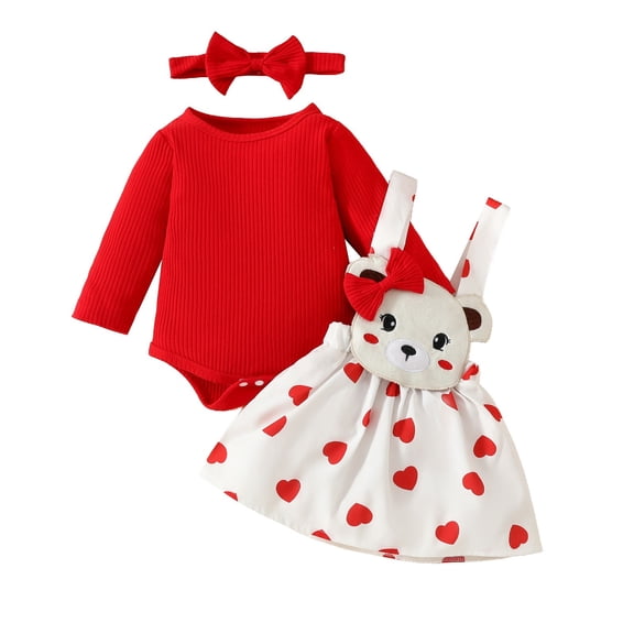 Coerni New Born Skirts Sets Toddler Baby Boys Valentine’s Day Outfit Long Sleeve Romper Heart Bib skirts Baby Girl Gift