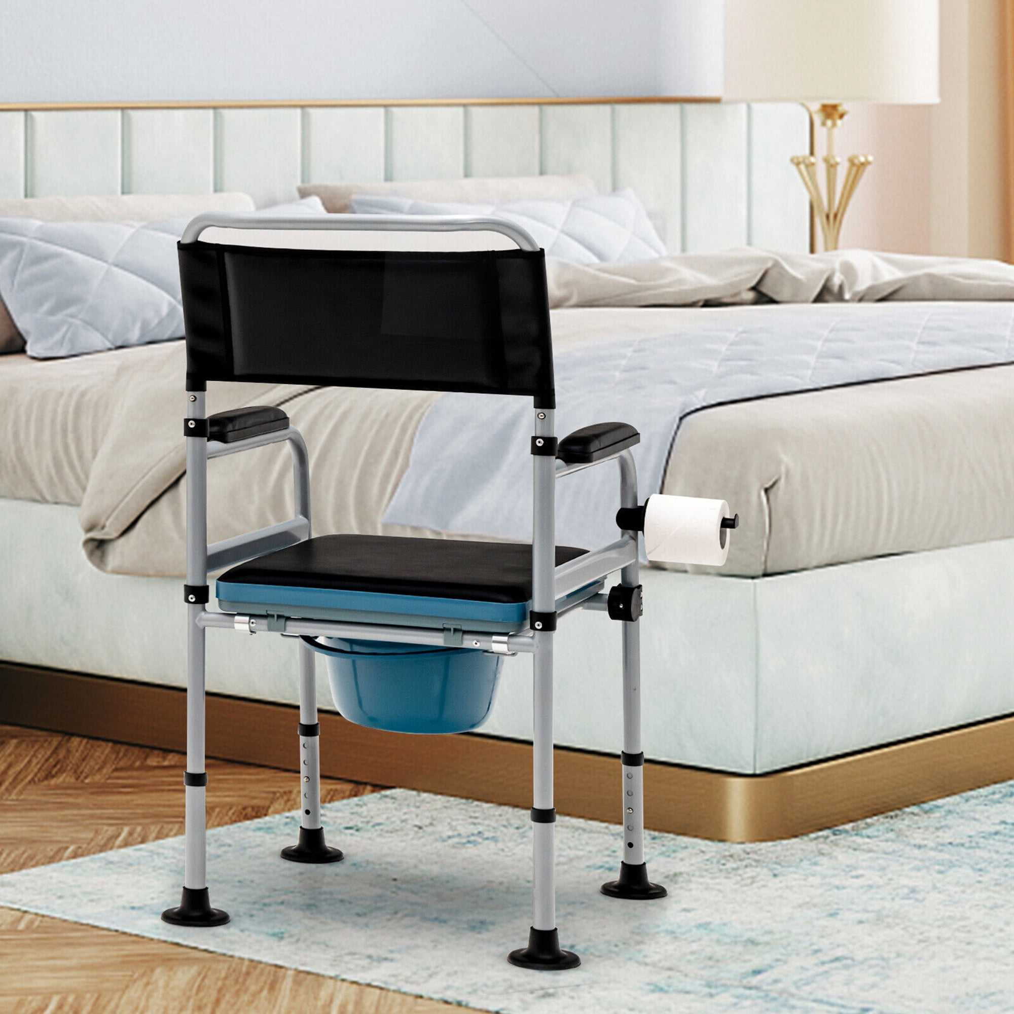 Gymax 4-in-1 Bedside Commode Folding Toilet Chair w/ Detachable Bucket for Seniors