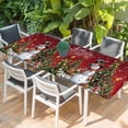thumbnail image 2 of Red Christmas Table Cloths for 8 Foot Rectangle Tables, Snowman Xmas Tree Gifts Snowflake Elk Patio Waterproof Elastic Fitted Tablecloths, Washable Rectangular Table Cover for Camping, 2 of 8