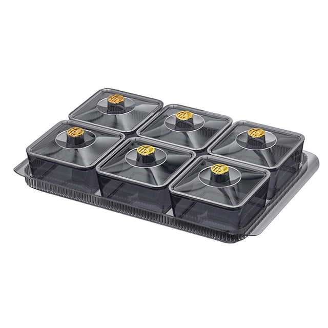 Plato para servir aperitivos y frutos secos, plato para aperitivos, bandeja nórdica para frutos secos, plato para servir dividido para sala de estar, gris 6 rejillas