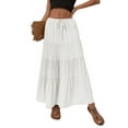 thumbnail image 2 of Women Tiered Long Skirts Pleated A Line Adjustable Elastic Waist with Drawstring Flowy Long Skirt White S, 2 of 9