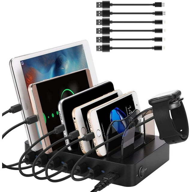 Amicable Premium 6-Port USB Charging Station, Multi Device Charger Organizer Compatible with Pad Phone lPod,