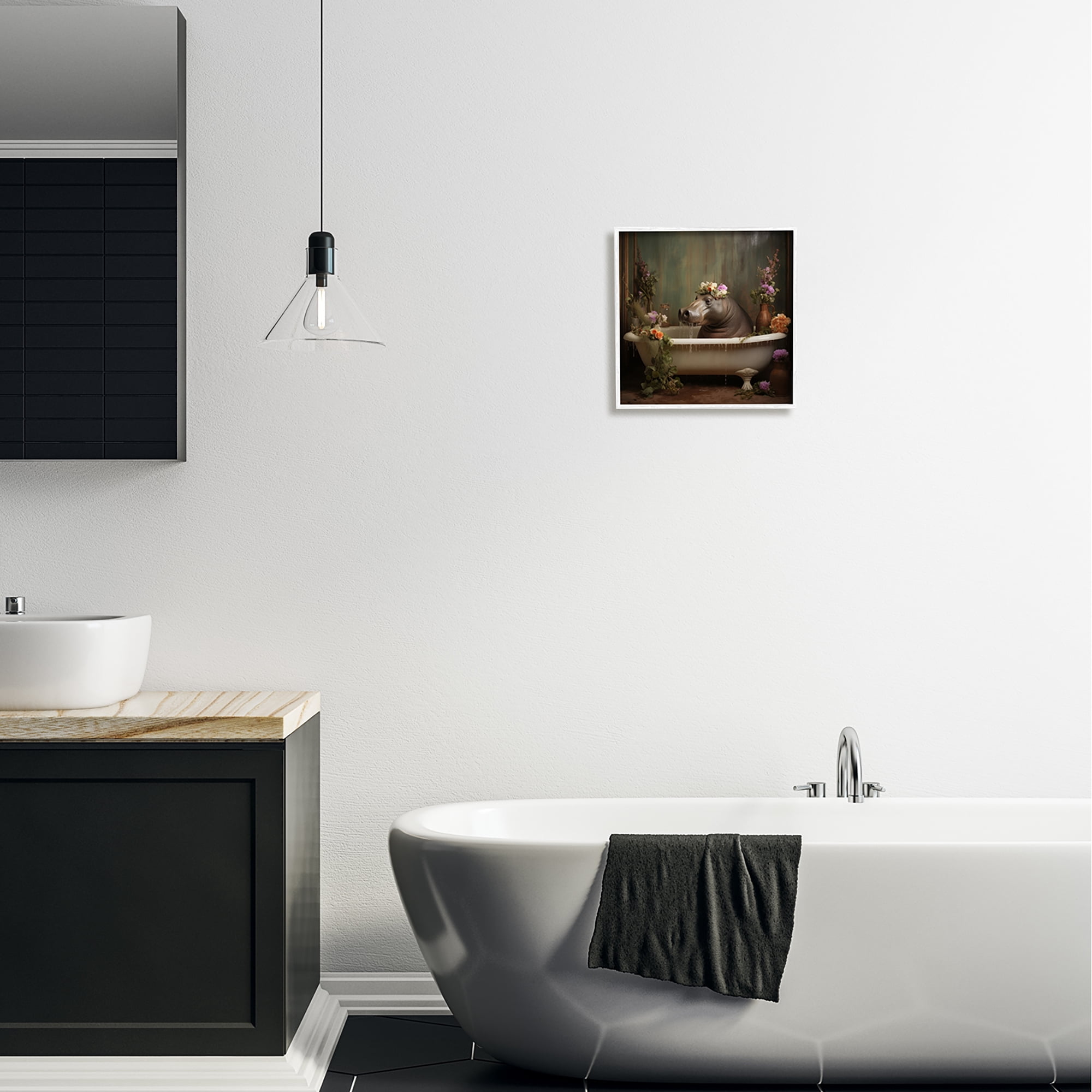 Stupell Industries Vintage Hippo Bathtub Animals & Insects Painting White Framed Art Print Wall Art, 12 x 12
