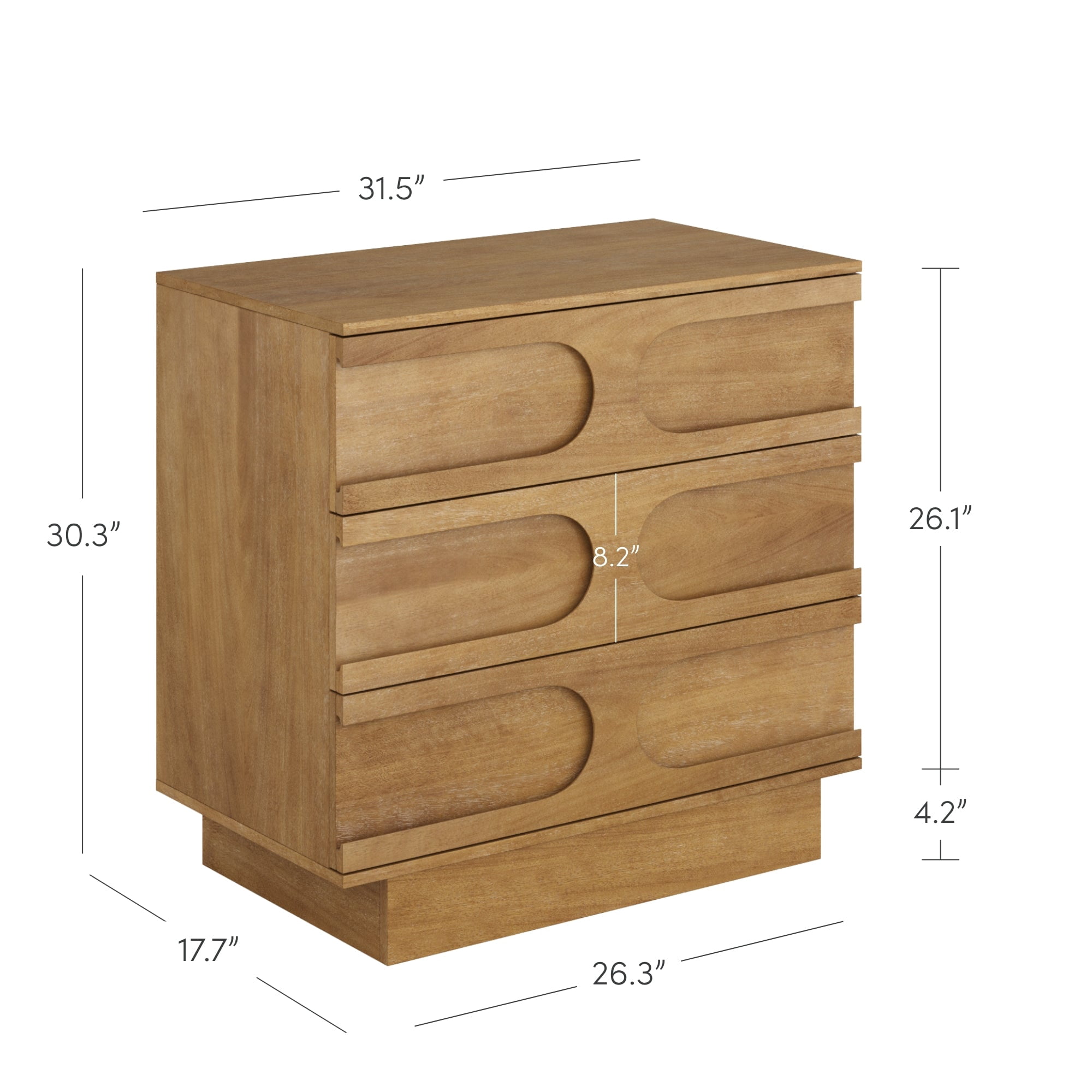 Nathan James Iris 3 Drawer Dresser, Mid-Century Modern Solid Wood Dresser for Bedroom, Light Brown