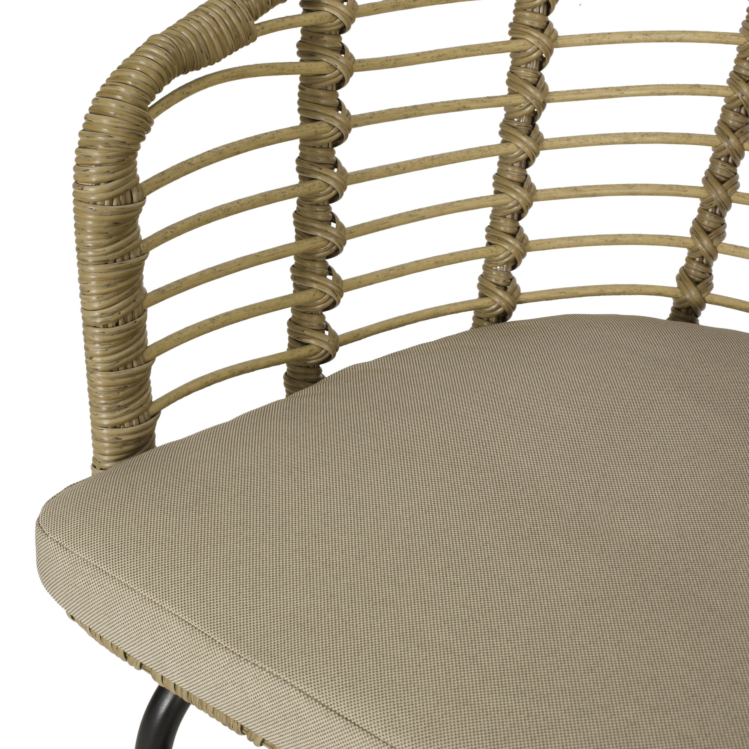 Sonnette Wicker Outdoor Chair with Water Resistant Cushion, Set of 2, Light Brown and Beige