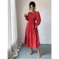 thumbnail image 4 of Autumn Women'S Long Sleeve Ruffled Round Neck Layered Flowing Wedding Guest Maxi Dress Rust Red XL, 4 of 7