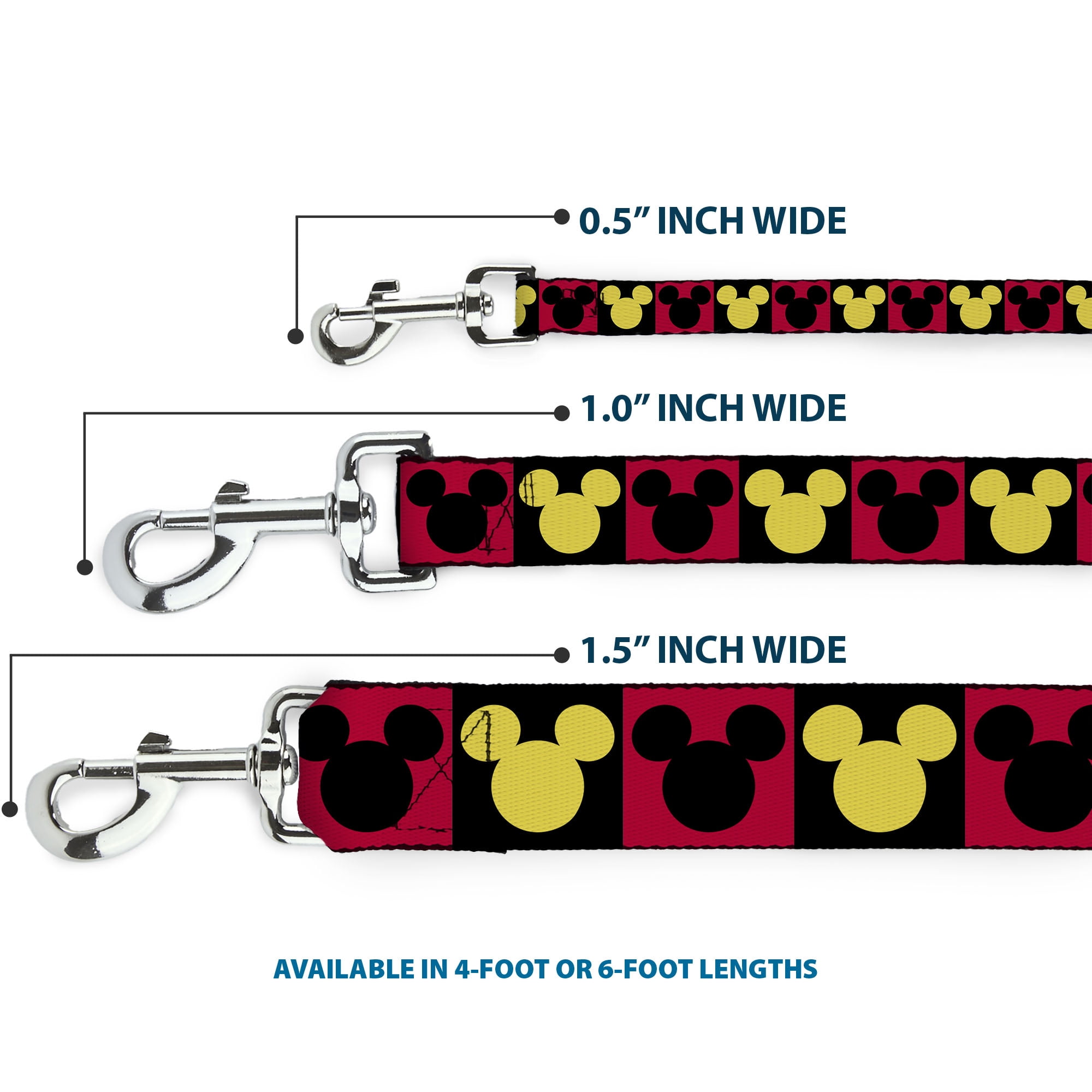 Disney Pet Leash, Dog Leash, Mickey Mouse Expression Blocks White Black Red, 6 Feet Long 1.0 Inch Wide