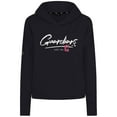 thumbnail image 2 of Women's-Levelwear  Black Cleveland Guardians Tri-Blend Sweet Express Cropped Pullover Hoodie, 2 of 3