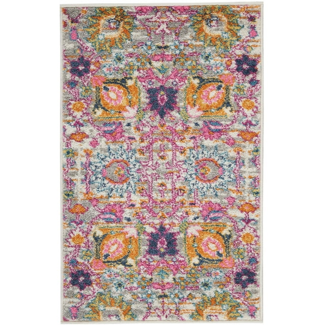 homeroots home decor 385240 2’ x 3’ Gray and Pink Distressed Scatter Rug