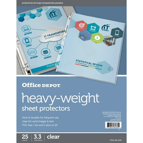 Office Depot Heavyweight Sheet Protectors, 8 1/2in. x 11in., Clear, Pack Of 25, 491649