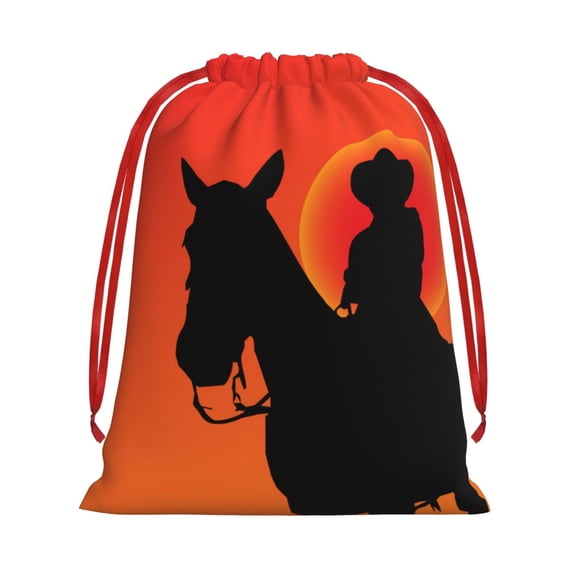 Cowboy Silhouettes Western Horse Drawstring Gift Bag Soft Pouch Reusable Favor Bags for Christmas, Halloween, Candy, Wedding, Birthday