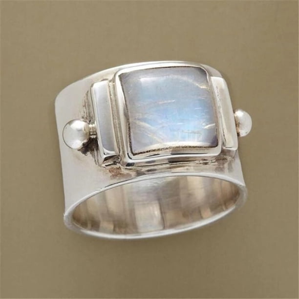 Anillos grandes de piedra lunar redonda Vintage para mujer, anillo grande de Color oro blanco para mujer, accesorios de joyería de boda, regalos Tan Jianjun unisex