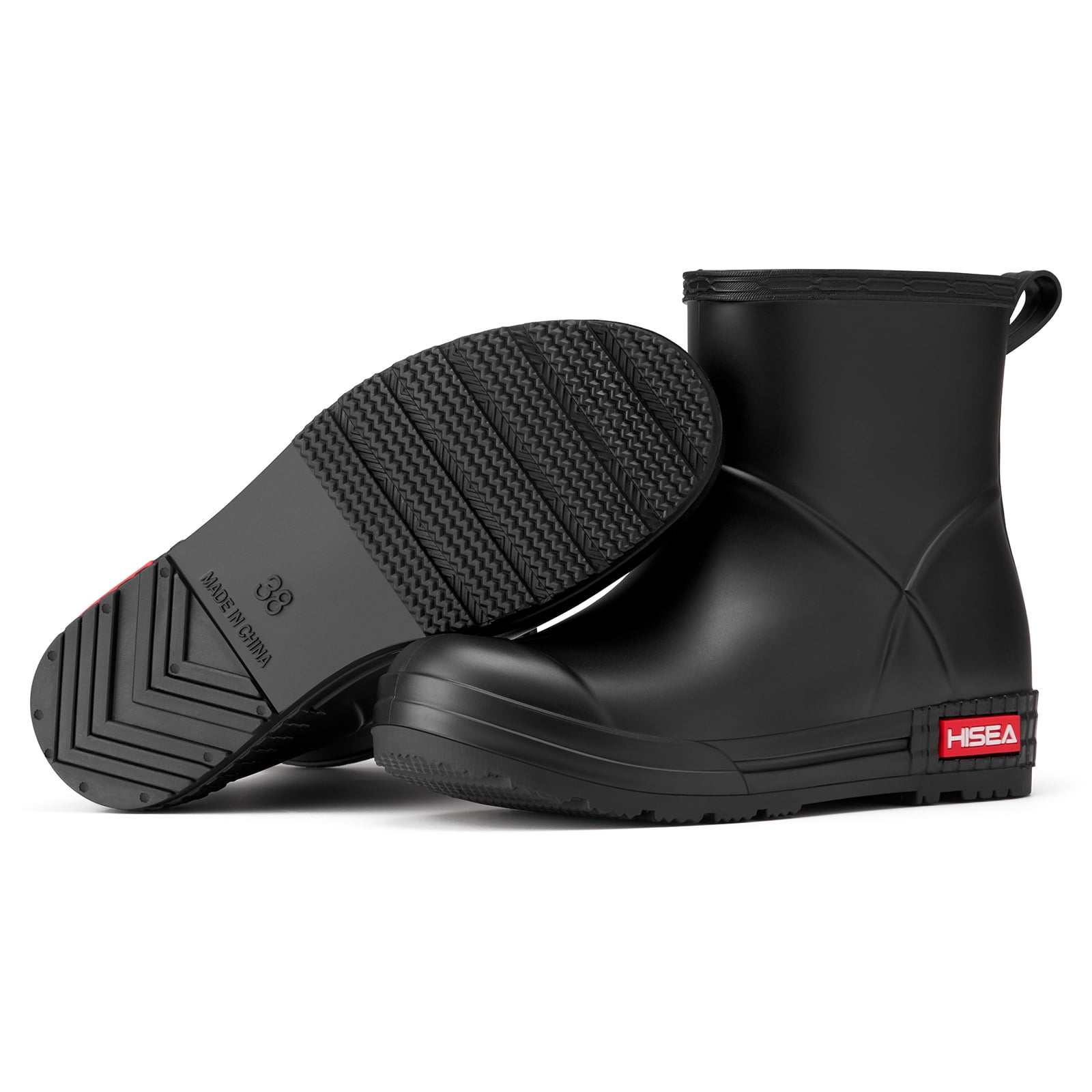 HISEA Waterproof Rain Boots for Women，Chelsea Anti-Slip Garden Work Shoes，Black，Size 6.5