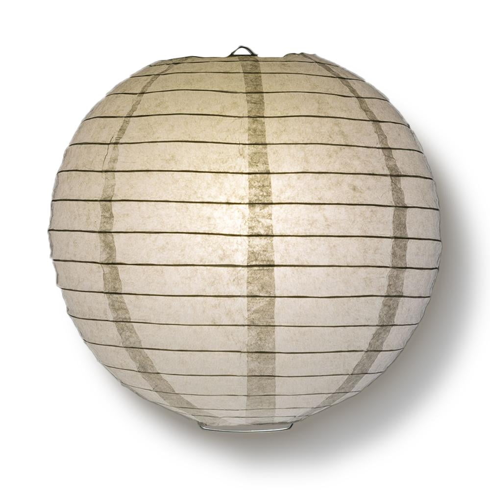 Quasimoon PaperLanternStore Decorative Paper Lantern - (Single, 16-Inch, Gray/Grey, Even Ribbing) Round Paper Lantern - Ideal Wedding and Party Decor or Home Accent, Lighting Optional