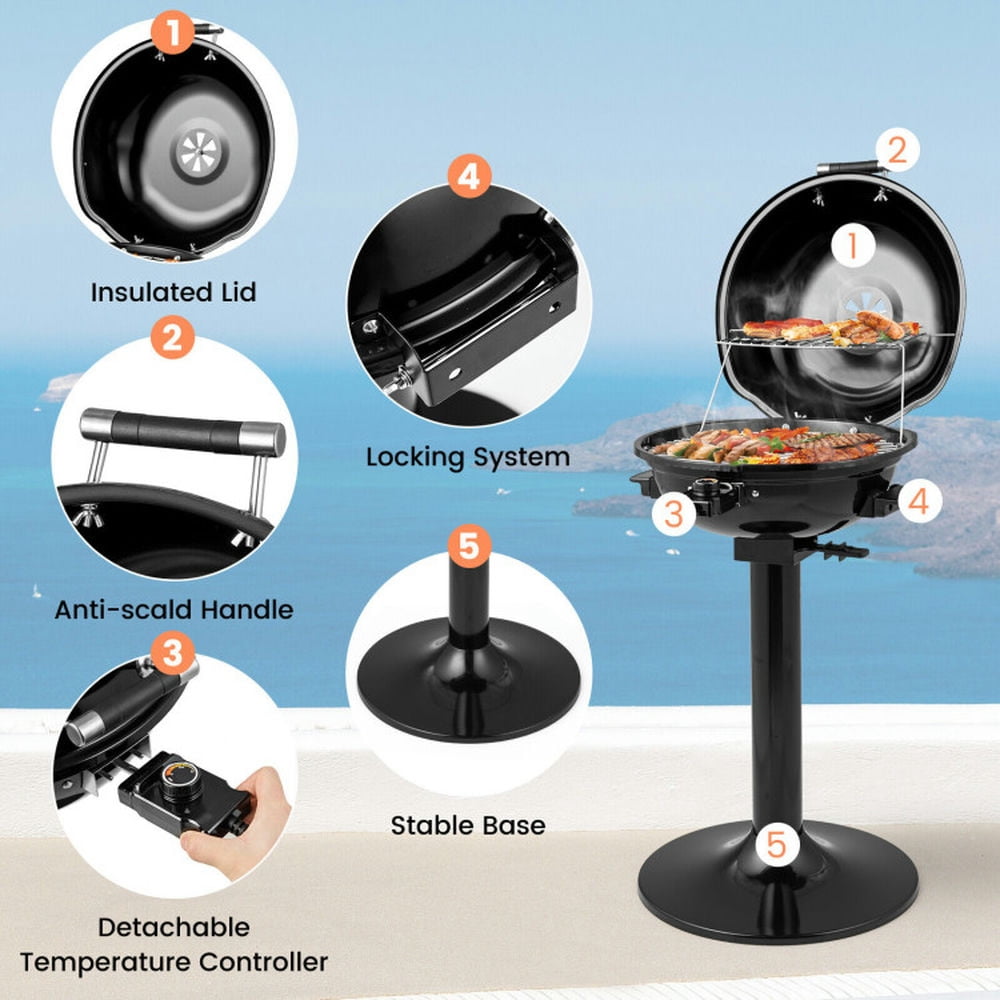 Spaco 1600W Electric BBQ Grill with Removable Non-Stick Warming Rack, Camp Stove for Outdoor Cooking