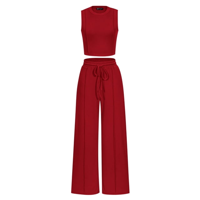 Conjunto Coordinado PRETTYGARDEN Top Corto y Pantalón Palazzo Rojo L