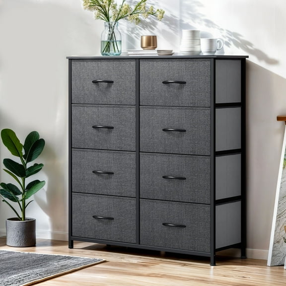 ModFusion 8-Drawer Fabric Dresser Storage Tower Organizer for Bedroom, Living Room, Office, with Sturdy Metal Frame, Gray